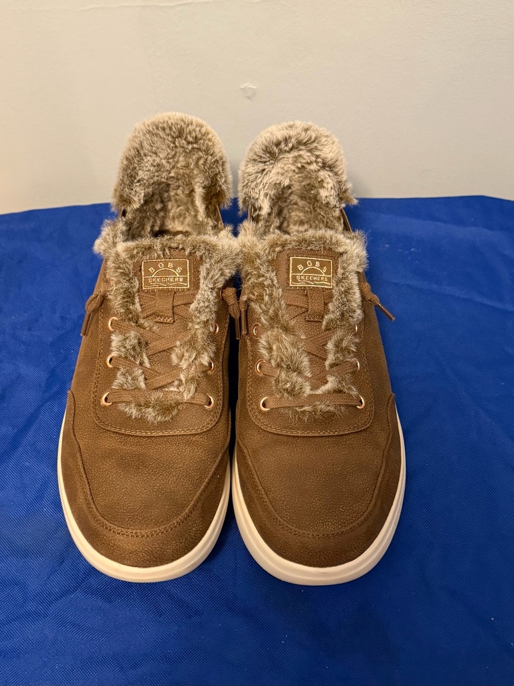 Women’s Skechers SLIP INS Brown with Fur Trim Casual Sneakers